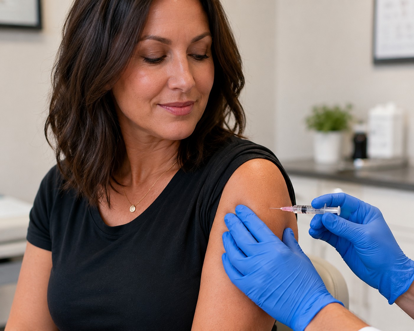 A patient receiving an injection during a primary care visit